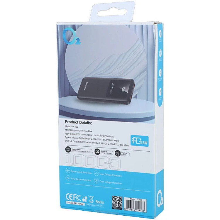 پاور بانک فست شارژ اکسیژن OX-100 PD 22.5W ظرفیت 10000 میلی آمپر ساعت